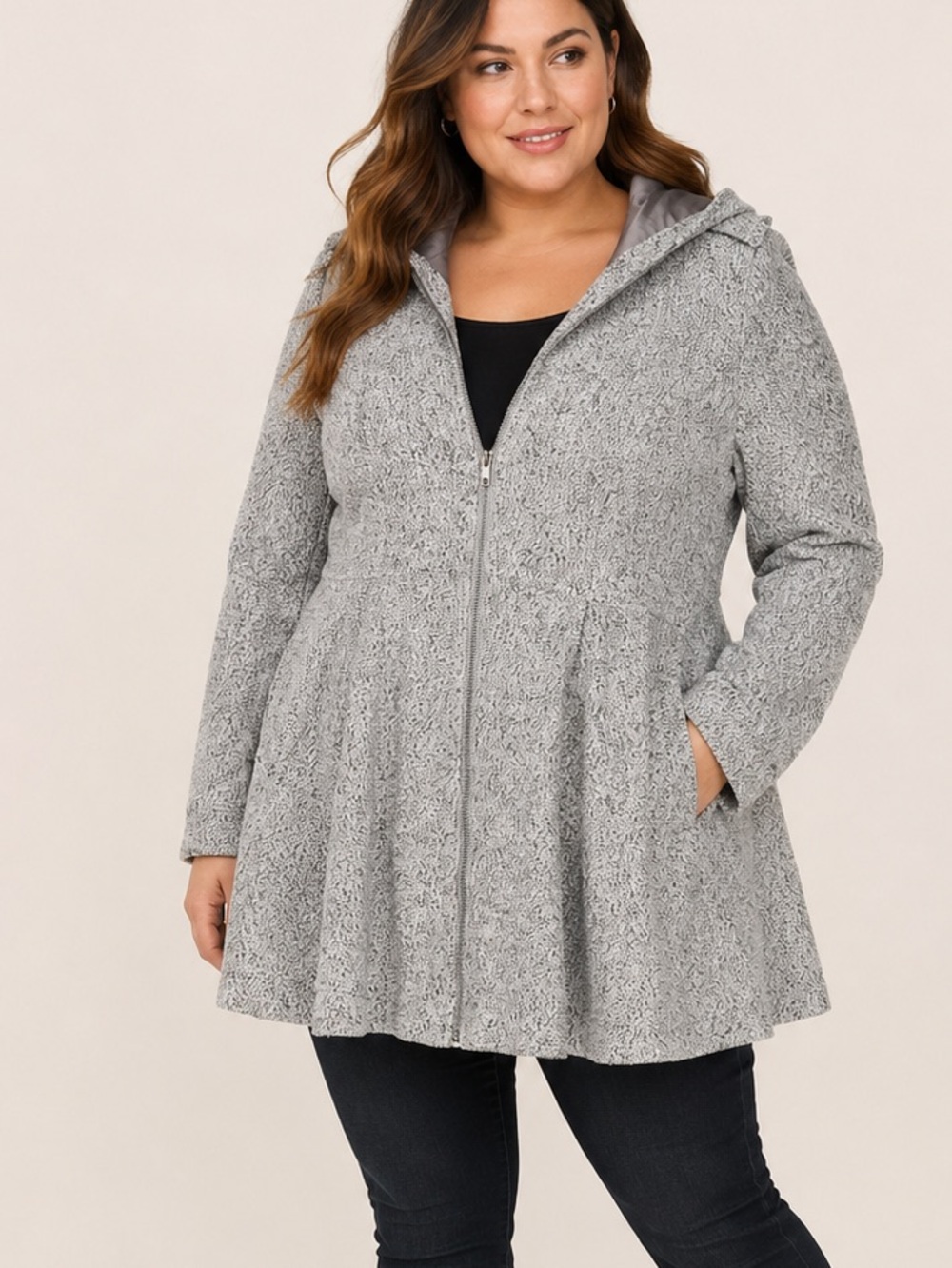 Torrid Grey Brushed Hacci Hooded A-Line Coat 1X